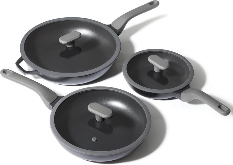 PRICUSIS 8Pcs Nonstick Ceramic Frying Pan Set with Lid, 8+10+12 Inch Induction Compatible, Stay Cool Handle, Fully Coated, 100% Dishwasher Safe, PFOA Free Omelet Pans, Warp Resistant (Black Sesame) - Image 1